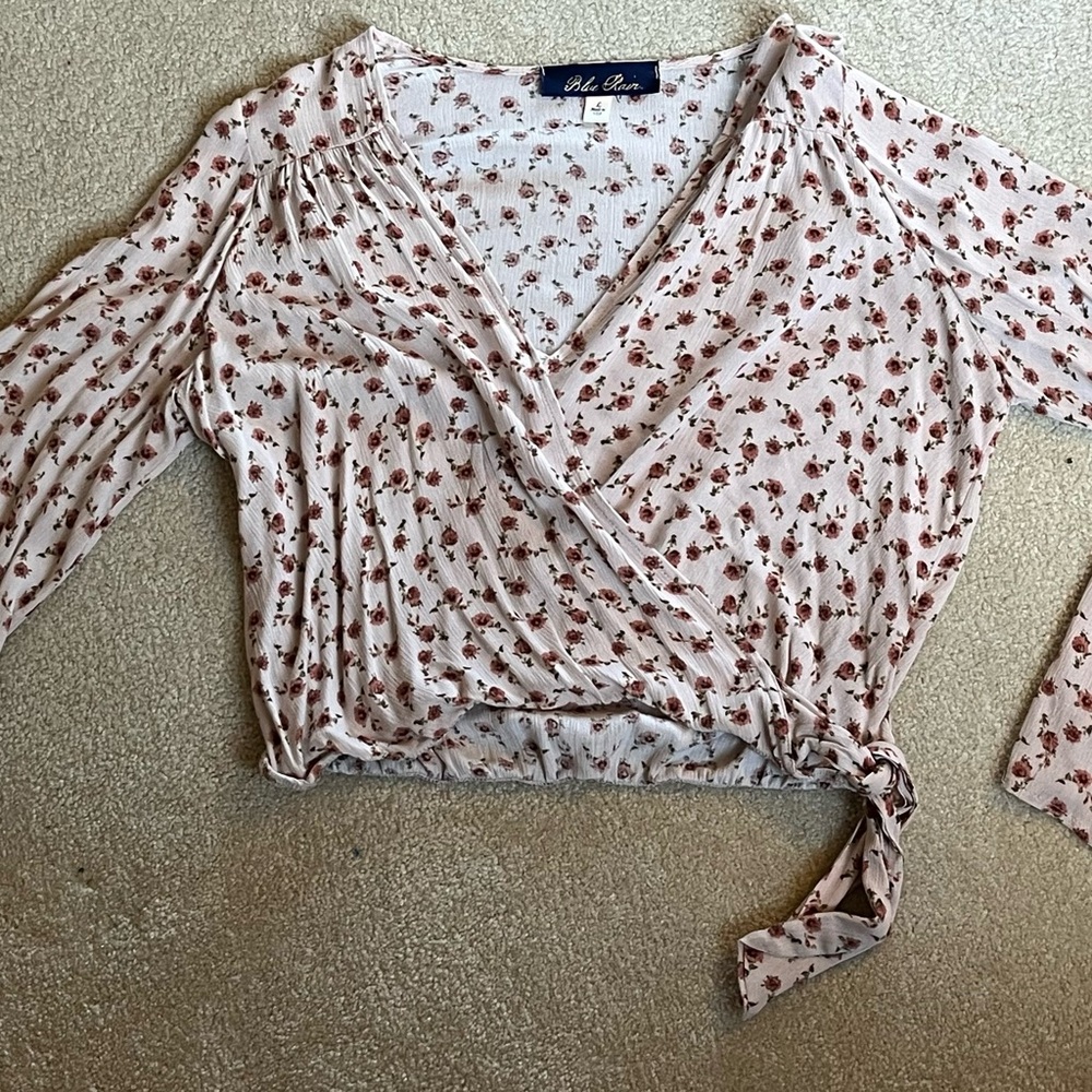 Blue Rain Pink Floral Blouse